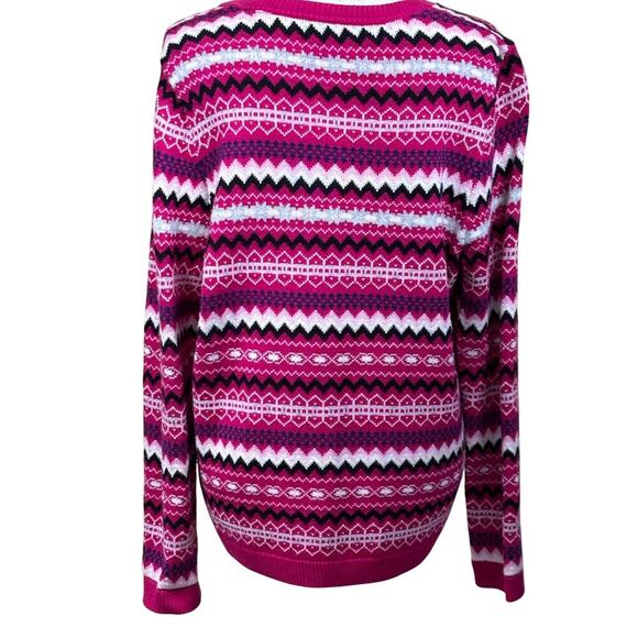 Talbots pink Fair Isle cardigan, LP, preppy, cottagecore, Nordic, cozy, bright - Picture 3 of 5